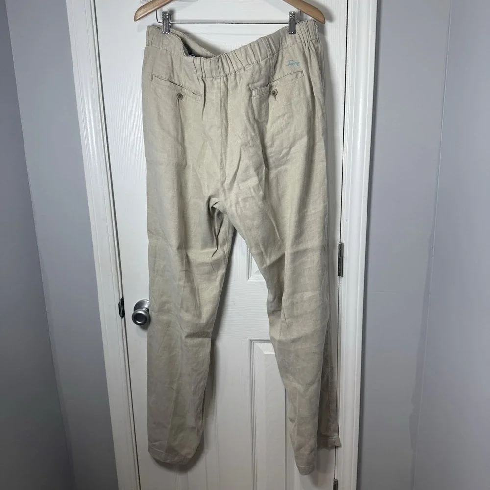 Tommy Bahama Linen Blend Elastic Waist Pants Men 2x Xxl Beige Lightweight Pocket